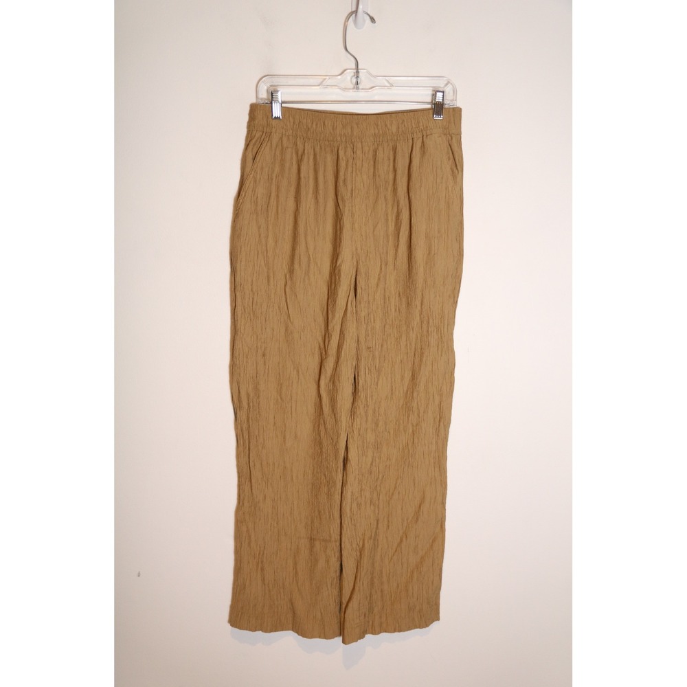 Madewell Crinkled Crepe Straight Leg Crop Pants Medium Seed Khaki Pull On Boho